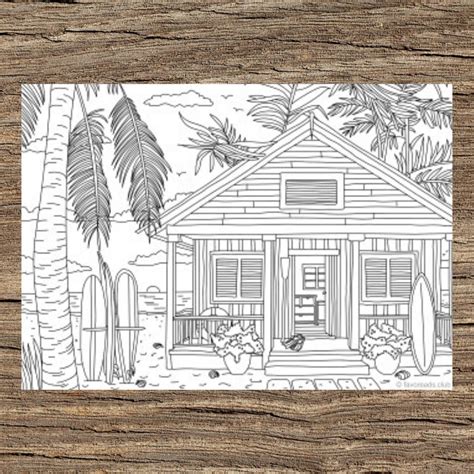 Beach House Printable Adult Coloring Page From Favoreads Etsy