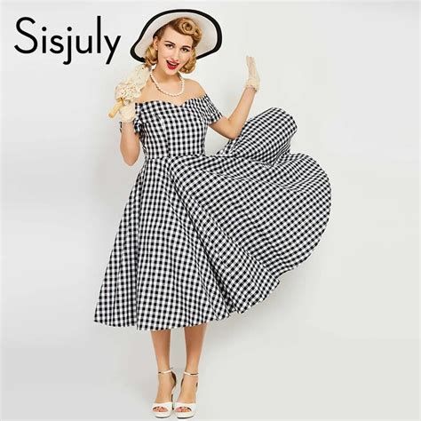 Sisjuly Vintage Dress Women Pin Up Black Plaid Elegant Dresses Luxury Summer Short Sleeve A Line