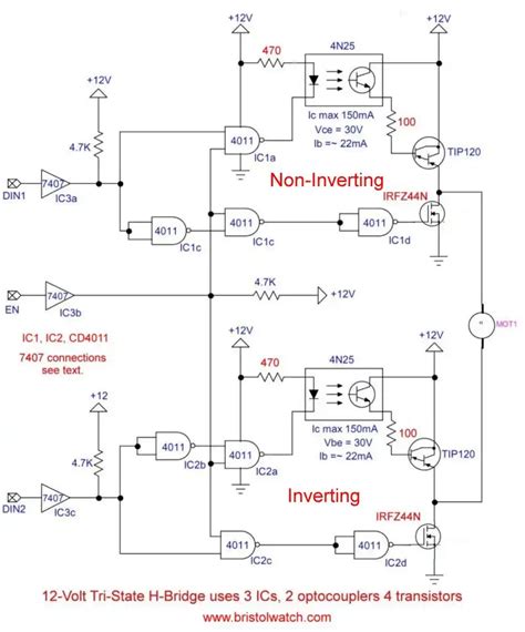 H Bridge Schematic With Darlington Mosfet Transistor Outputs