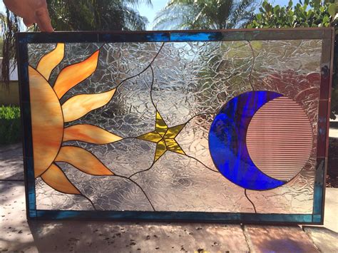 Mystical Sun Moon Star Leaded Stained Glass Window Panel 3