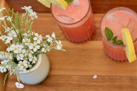 Watermelon Juice With Sparkling Water Lemon And Mint The Oven Light