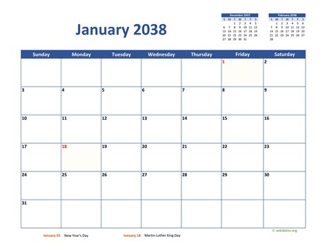Monthly 2038 Calendar Classic