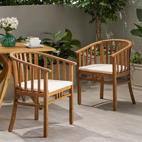 Alondra Outdoor Wooden Dining Chairs With Cushions Set Of 2 By
