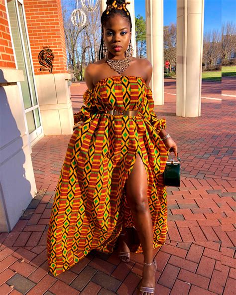 Rema Women’s African Print Off The Shoulder Summer Long Dress Orange Green Mustard Yellow And