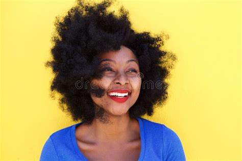 Happy Young Woman With Afro Hair Smiling Stock Image Image Of