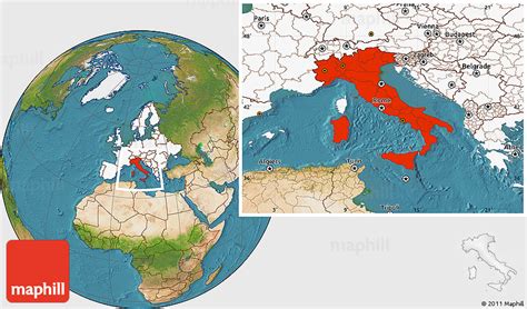 Satellite Location Map Of Italy Highlighted Continent