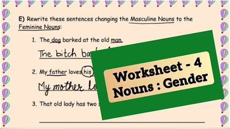 Nouns Worksheet Change Masculine To Feminine Gender What Are