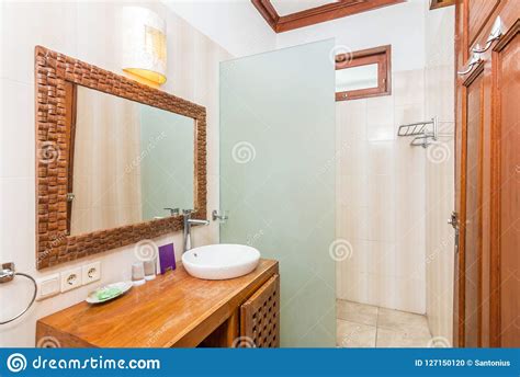 Clean And Cheap Hotel Bathroom Stock Photo Image Of