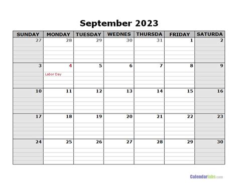 September 2023 Calendar Word Free Printable Templates