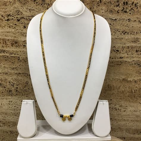Traditional Gold Plated Double Laxmi Vati Pendant Black Beads Single