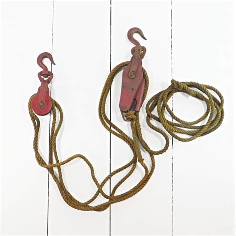 Vintage Block And Tackle Pulleys With Rope Lock And Rope Red Etsy
