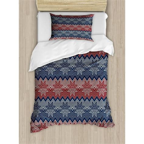 Nordic Duvet Cover Set Traditional Knitting Motif With Embroidery