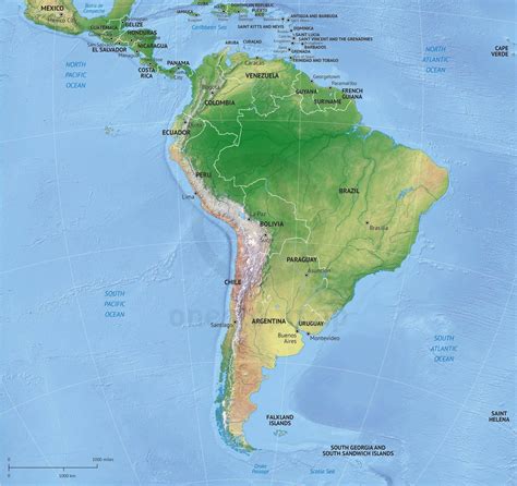 Vector Map South America Continent Relief One Stop Map