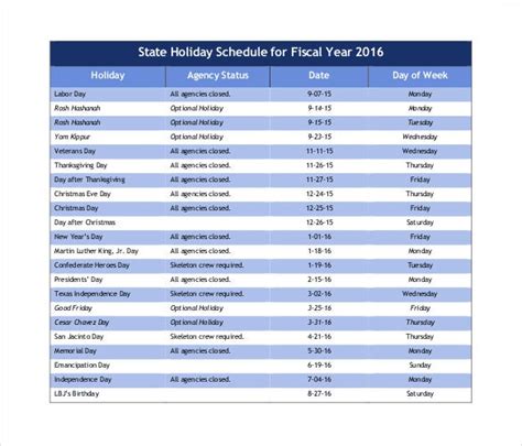 Holiday Schedule Template 16 Free Pdf Word Documents Download