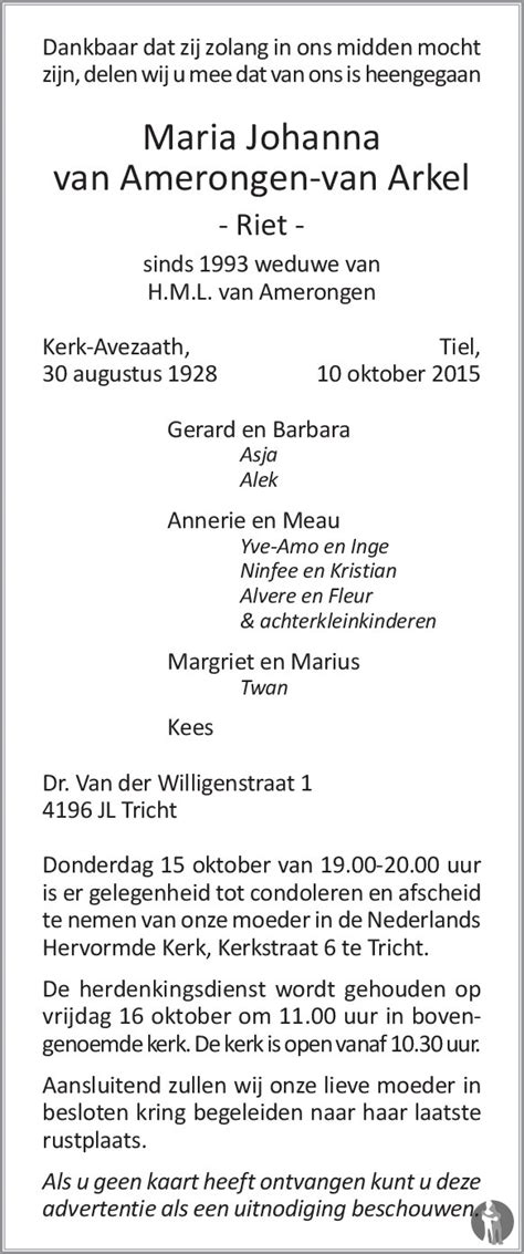 Maria Johanna Riet Van Amerongen Van Arkel 10 10 2015
