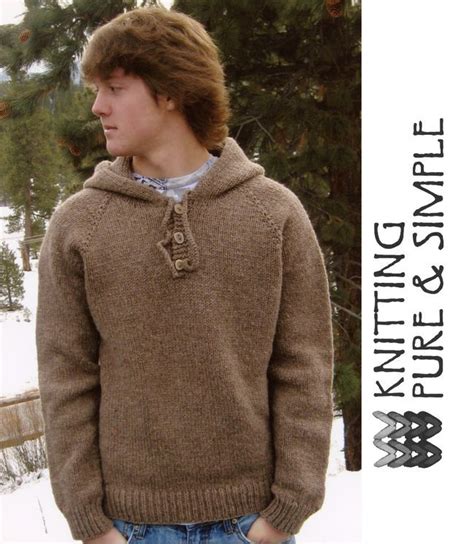 Neck Down Mens Hooded Hoodie Pullover By Knitting Pure And Simple