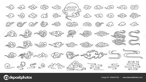Set Oriental Cloud Illustration Chinese Clouds Elements Linear Hand
