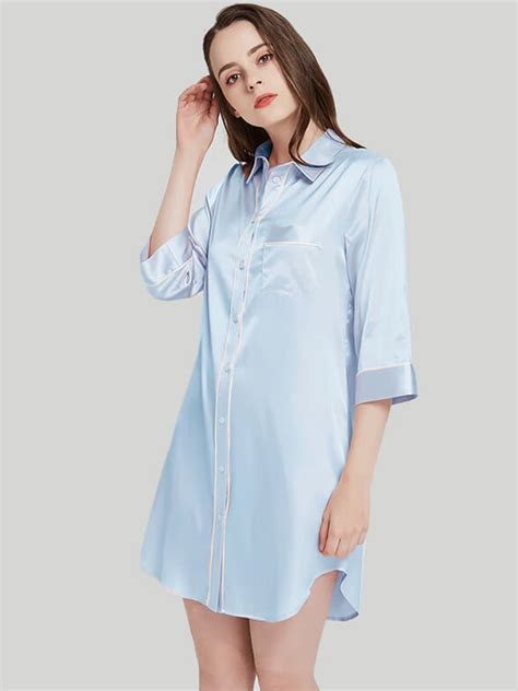 22 Momme Half Sleeved Silk Nightshirt With Trimming Fs052 14900 Freedomsilk