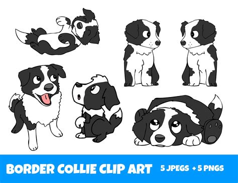 Border Collie Clipart Cartoon Art Sheep Dog Commercial Use Etsy