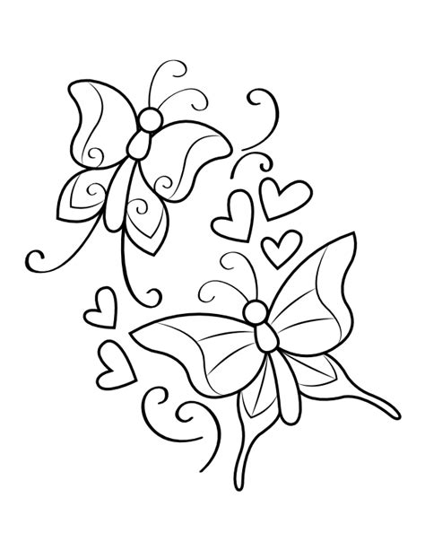 Printable Butterflies And Hearts Coloring Page