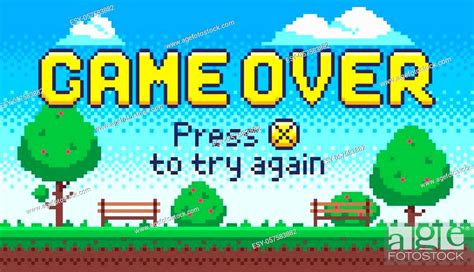 Game Over Screen Retro 8 Bit Arcade Games Old Pixel Video Game End