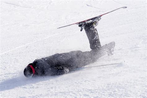 Man Falling On Cold Snow In Ski Crash At Sierrna Nevada Resort In Spain