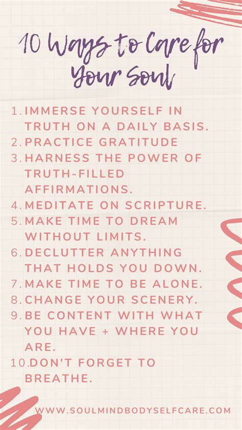 10 Ways To Care For Your Soul Soul Mind Body Selfcare