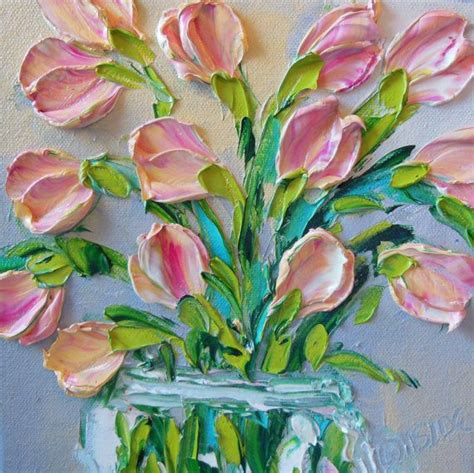 Oil Painting Original Impasto Pink Tulips Art Etsy Tulips Art
