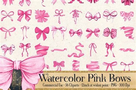 56 Watercolor Pink Bows And Ribbons By Artinsider Thehungryjpeg