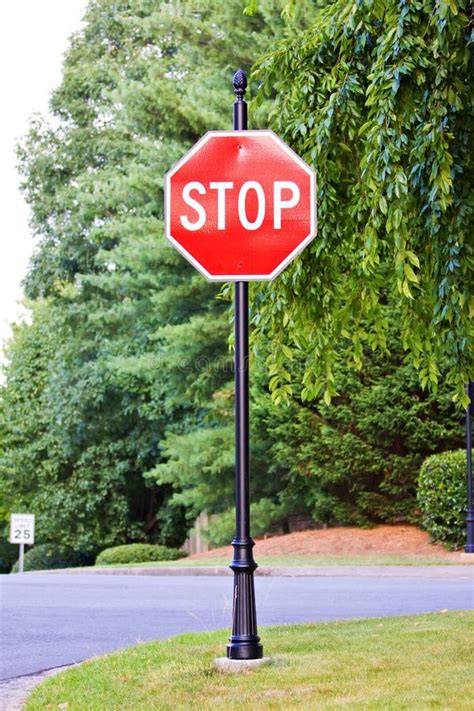 Stop Sign On The Street Stock Photo Image Of Trees Outside 10299110
