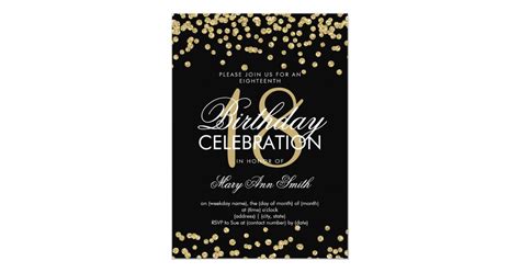 Elegant 18th Birthday Gold Glitter Confetti Black Invitation