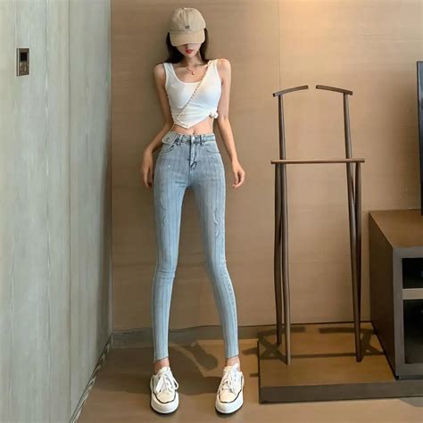 Internet Celebrity Girls Skinny Jeans Vertiacl Hot Fixes With Holes Super Elastic Women Jeans