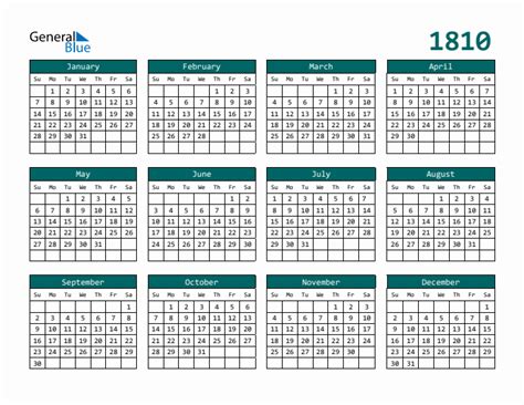 Free 1810 Calendars In Pdf Word Excel