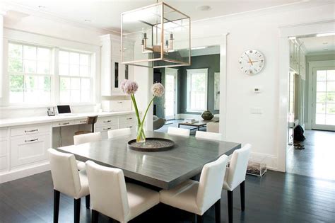 You can see another items of this gallery of 30+ beautiful. Gray Square Dining Table with White Dining Chairs - Transitional - Dining Room