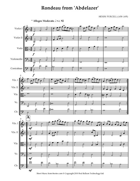 Purcell Rondeau From Abdelazer Sheet Music For String Ensemble