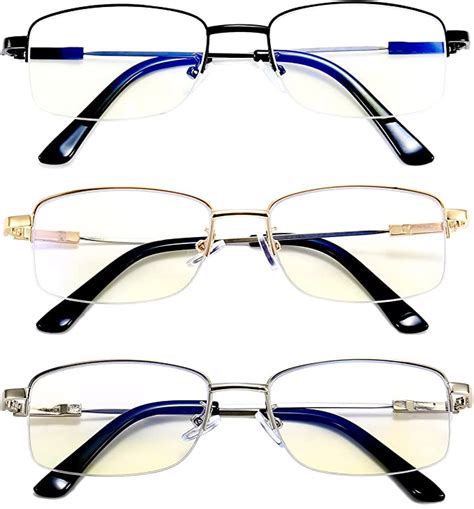 3 pack reading glasses for men women blue light blocking half metal frame semi rimless readers