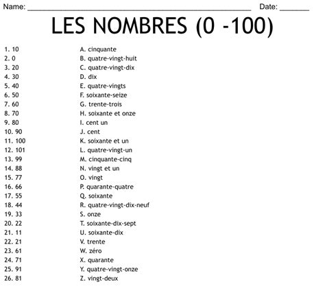 Les Nombres De 0 100 Worksheet