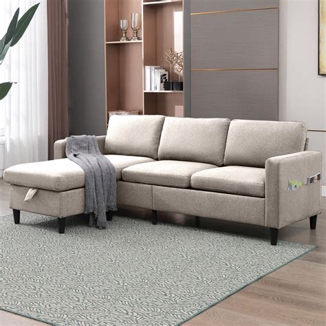 Mjkone Convertible Sectional Sofa Couch With Storage Ottoman W L Shaped Couch For Living