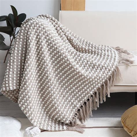 Cozy Dots Knit Tassel Blanket Ownkoti Sofa Blanket Blanket Shawl