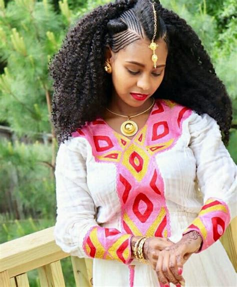 Ethiopian Beauty In Habesha Kemis Dress Gold Jewelry And Albaso Braids Clipkulture