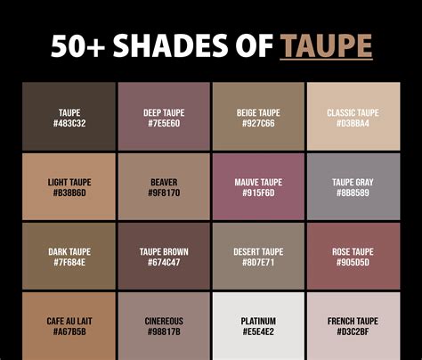 50 Shades Of Taupe Color Names Hex Rgb And Cmyk Codes Creativebooster