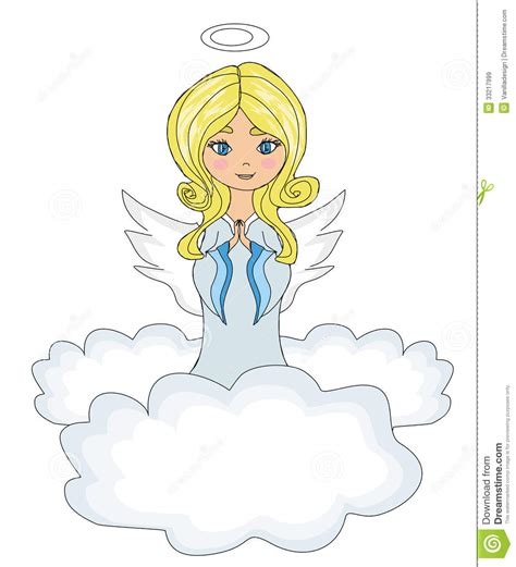 Little Girl Angel Praying While Kneeling On The Clouds