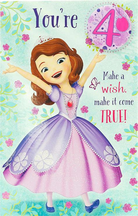 4th Birthday Card 4 Year Old Birthday Card For Girl Disney Birthday Card Princess Sofia