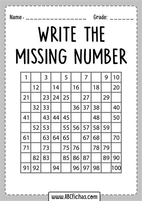 Missing Numbers Worksheets