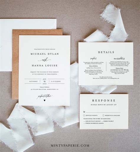 Minimalist Wedding Invitation Set Instant Download Modern Simple