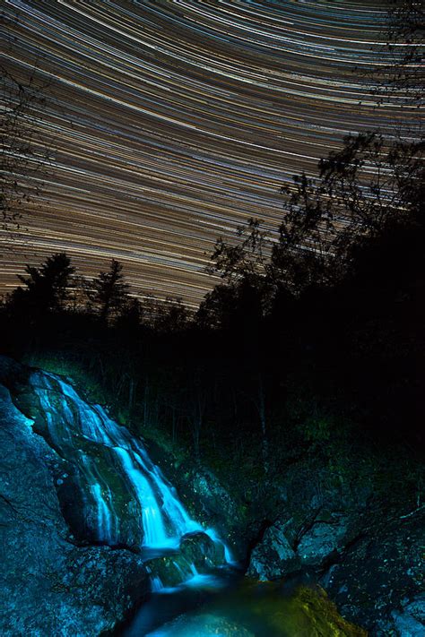 Star Trails Light Up Night Sky Above North Carolina Waterfall