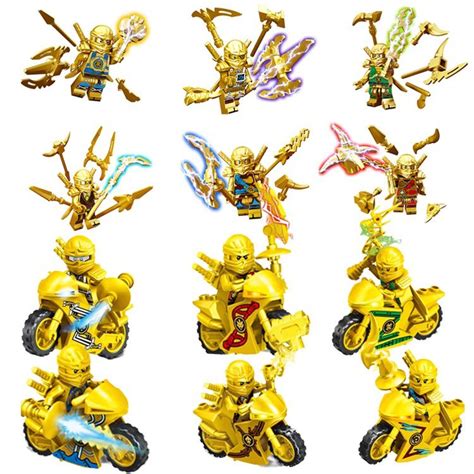 Golden Ninjago Motorcycle Kai Cole Jay Zane Lloyd Minifigures Lego