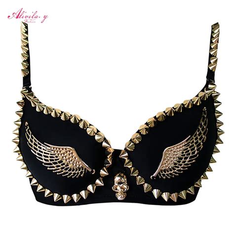 Alivila Y Fashion Womens Exotic Lingerie Studded Rivet Wings Bras Sexy Brassiere Nightclub