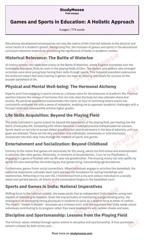 Games And Sports In Education A Holistic Approach Free Essay Example