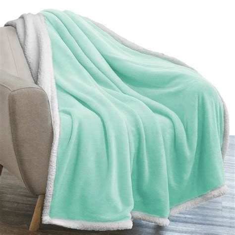 PAVILIA Plush Sherpa Fleece Throw Blanket Mint Green | Soft, Warm 